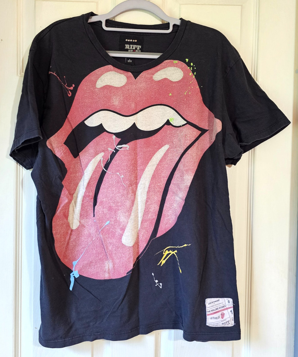 Riff Stars Rolling Stones Tongue Graphic T Shirt Large Black 50 Years Cotton